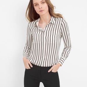 WHBM White Pink Black Stripe Blouse